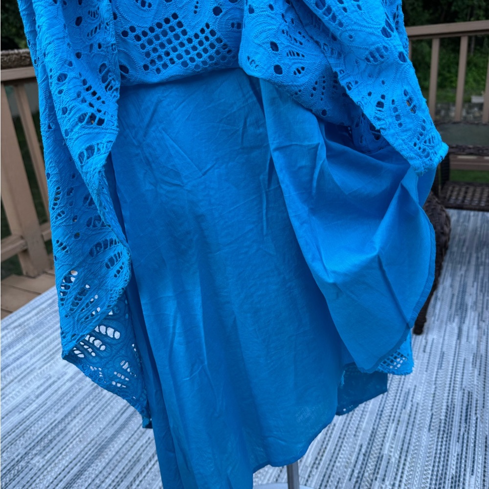 Boston Proper Blue Eyelet Sleeveless Spring Summer Dress MIDI Faux Wrap Sz 2 NWT - Picture 10 of 16